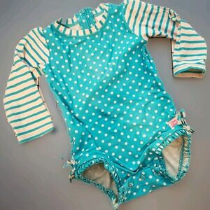 Ruffle Butts Toddler Girls Seersucker Long Sleeve‎ One Piece Rash Guard 18-24 M